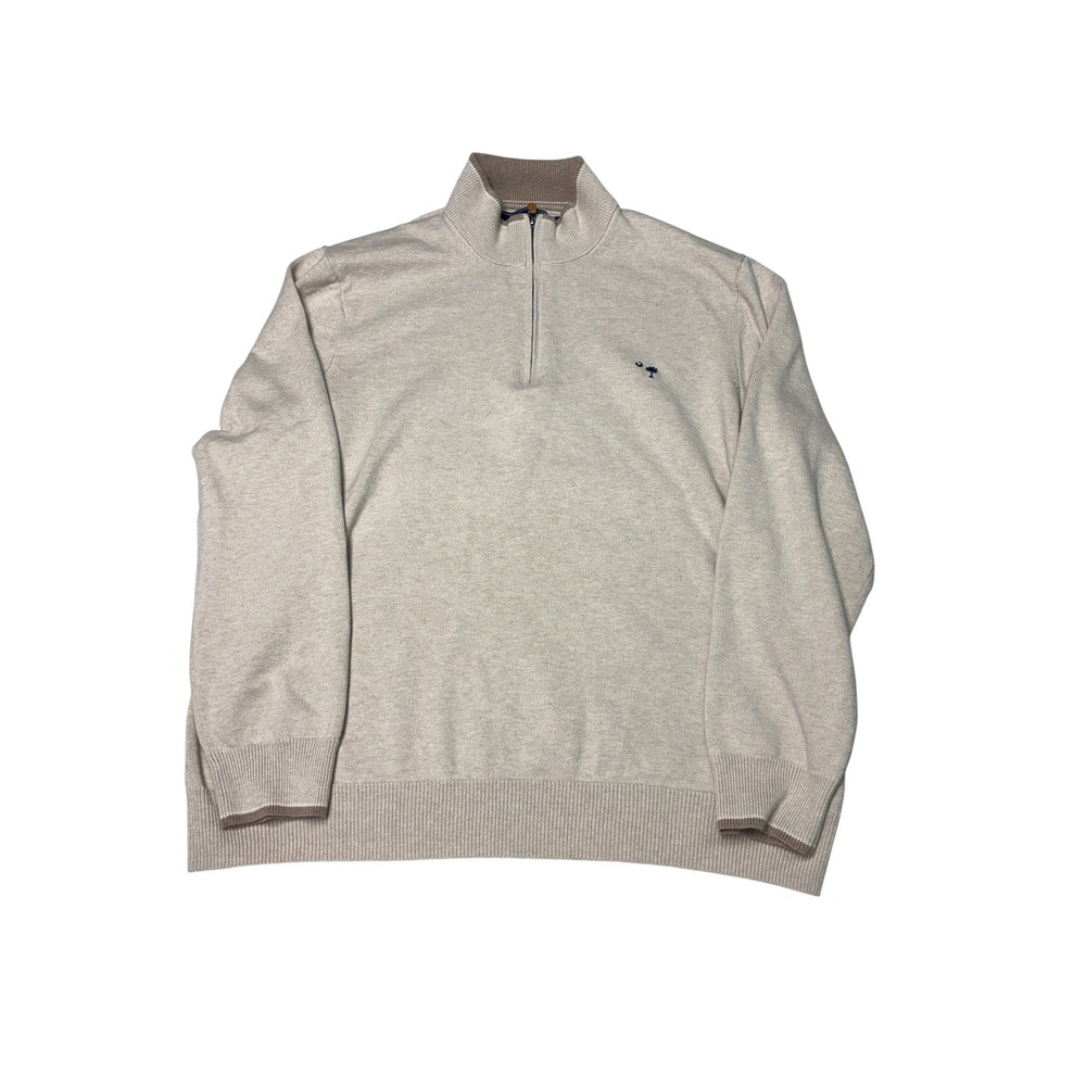 Vineyard Vines Mens XL Merino Wool Cotton 1/4 Zip Sweater Oatmeal Palm Tree Logo